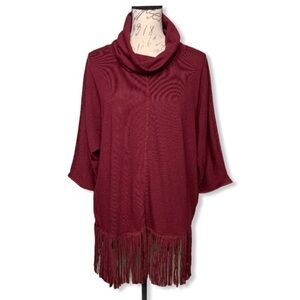 Women’s Fringe Hem Cowl Neck Tunic Sweater